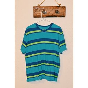 Blue and Green Striped Short Sleeve Shirt